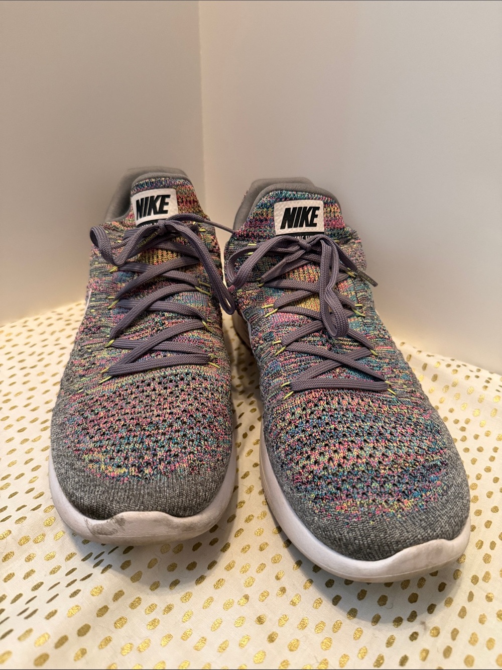 Nike Gray Multicolor Flyknit Lace-Up Sneakers